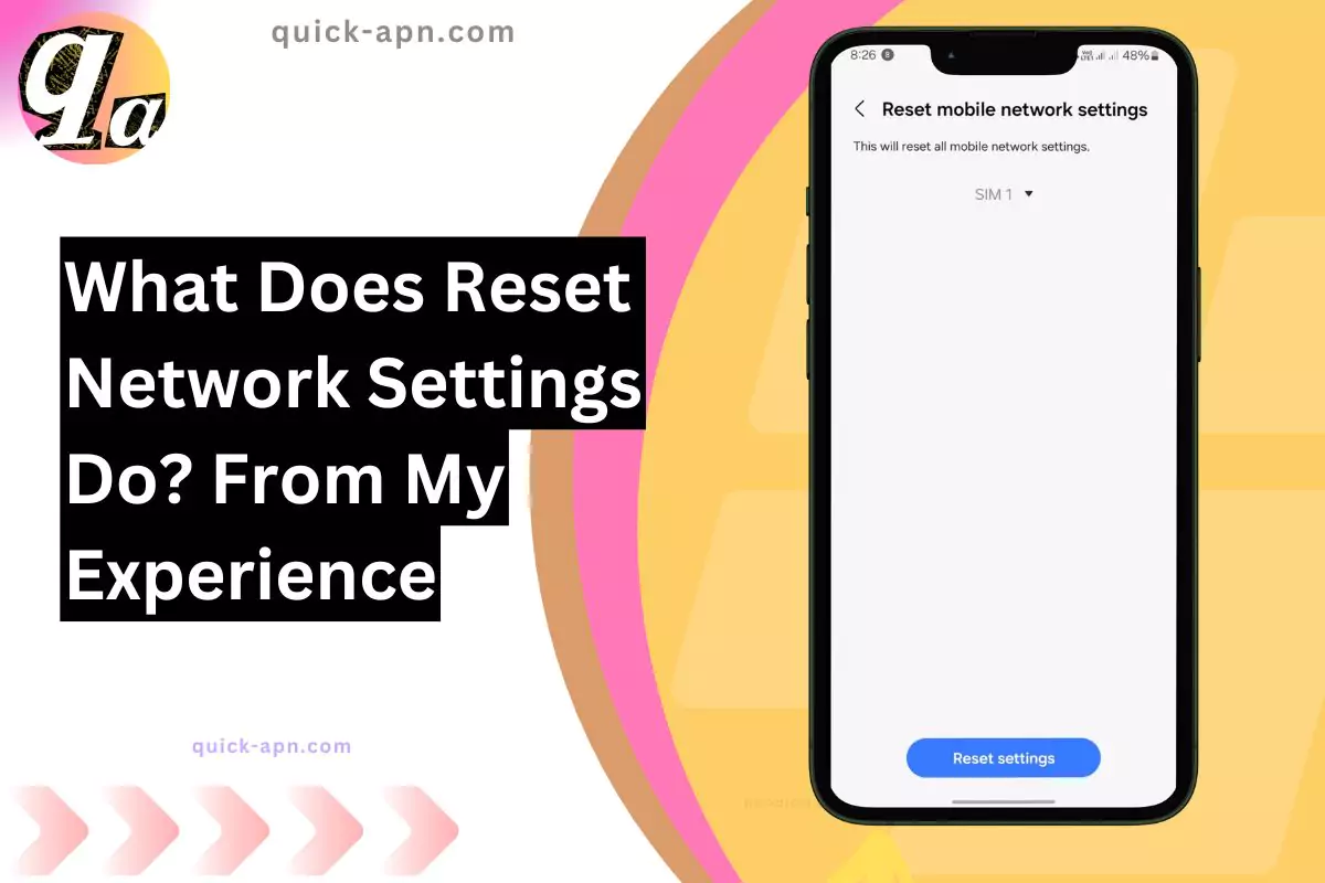 screenshot of resetting the mobile network settings with same overlay text