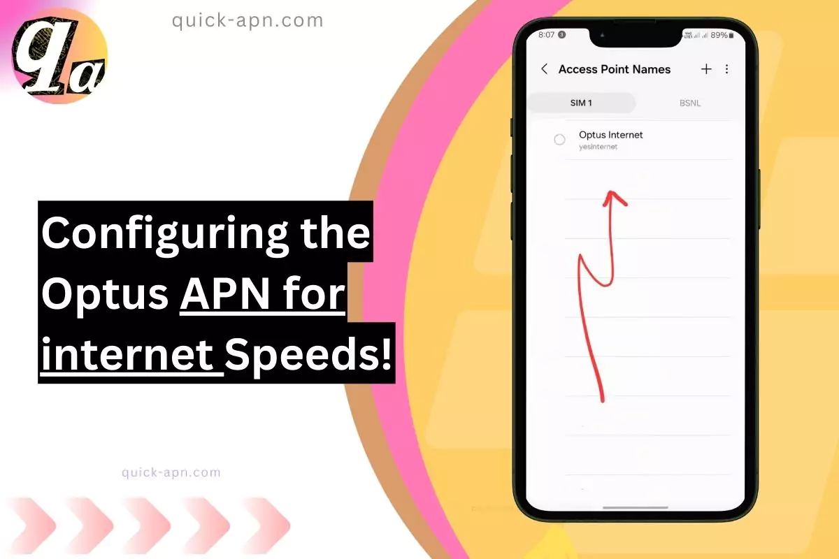 screenshot of the configuring the optus apn configuring the speeds with same overlay text